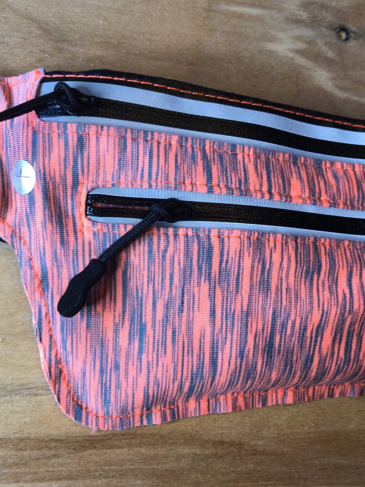 Fanny Pack Orange and Gray with 2 zippered pockets stretchy material NWT - Picture 2 of 12